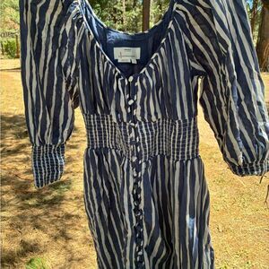 Anthropologie Navy and Cream Striped Dress